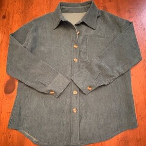Teal Green Corduroy Button-Up Shirt